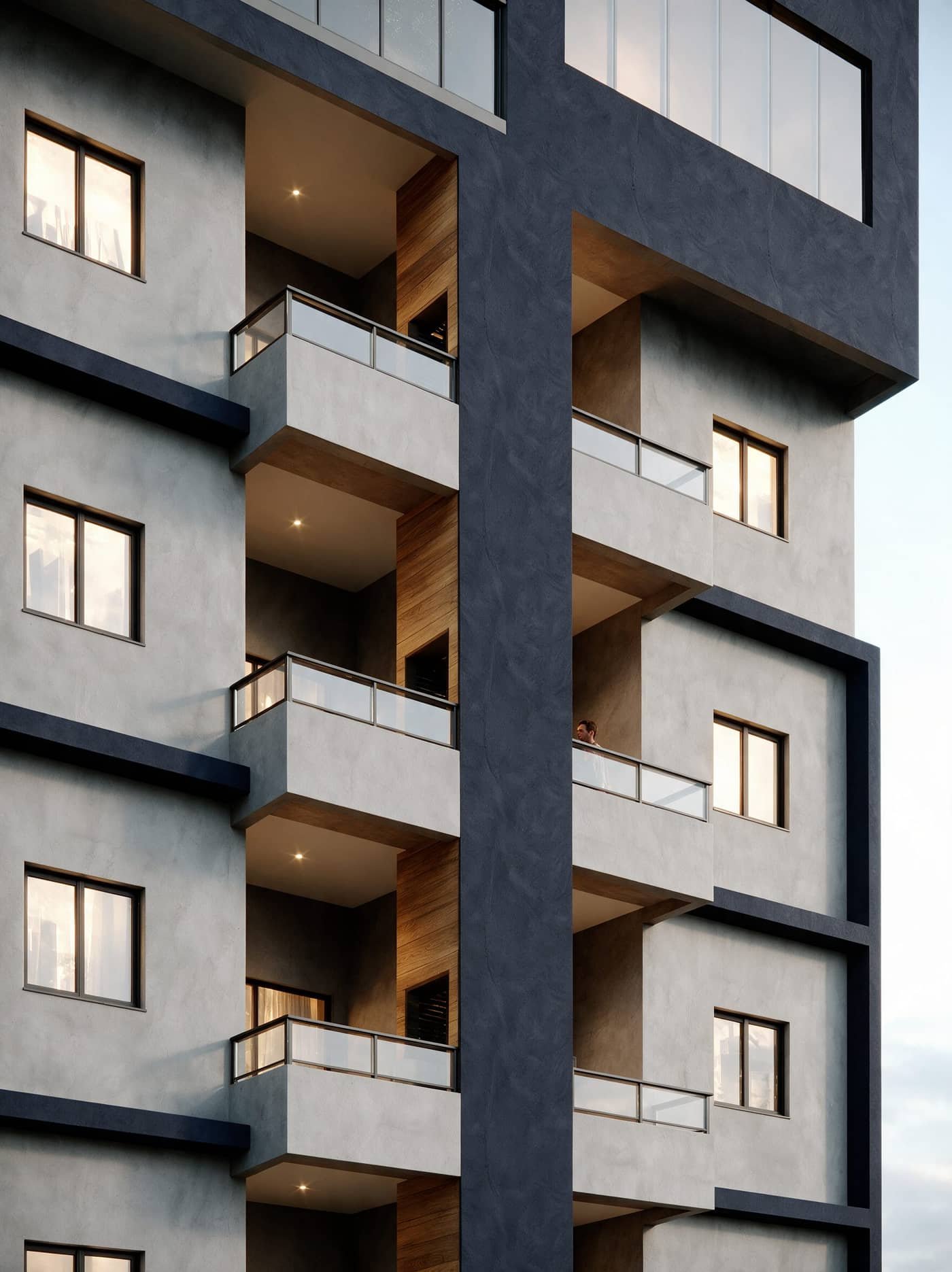 Detalhe das sacadas do Nexo One Residence na fachada
