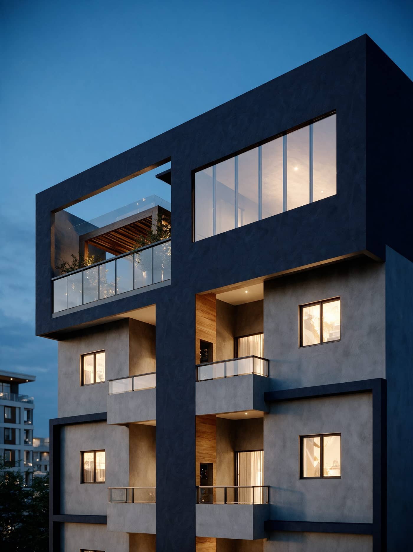 Fachada do Nexo One Residence ao entardecer